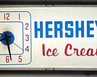 Vintage 1960's Hershey's Ice Cream Lighted Advertising Clock Sign WORKS