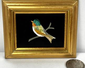 20th Century Gina Contini Pietra Dura Bird Stone Mosaic Plaque FRAMED