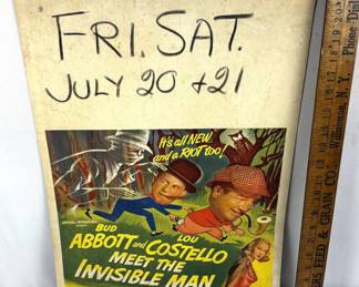 Vintage 1951 Authentic Abbott and Costello Meet the Invisible Man Universal Pictures 14" x 22" Window Card Poster w/ Written Show Dates