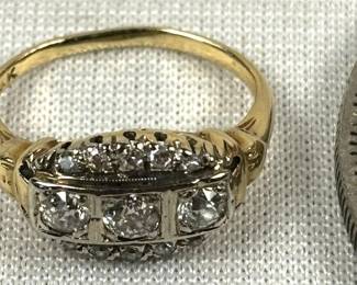 Antique 14K Yellow Gold & Diamond Cocktail Ring Size 3.25