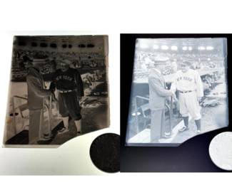 New York Yankees Manager Joe McCarthy and American League President William Harridge Shaking Hands Before a Game Original Gelatin Dry Plate Negative c. 1931