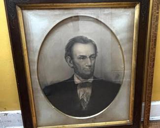 19th Century c. 1860 President Abraham Lincoln Charcoal Drawing PERIOD FRAMED