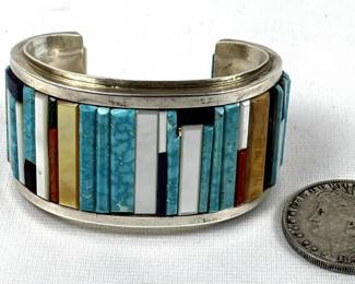 Artist Signed Bill Martinelli Sterling Silver Multi-stone Channel Turquoise Cuff Bracelet