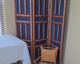 Bamboo folding screen and a child's rocker
