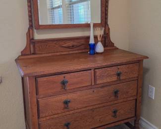 Antique oak mirrored dresser