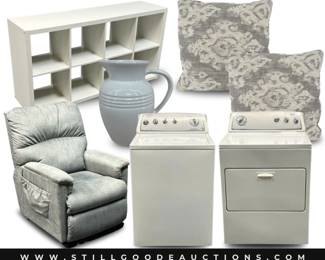 Brighton, tool cabinet, women’s clothing, golf clubs, rugs, Ralph Lauren, hunt cabinet, Chico’s clothing, hand tools, belt sander, Frieda Rothman jewelry, antique beaded bags, Ryobi table saw, 1950’s Barbie dolls, and more!