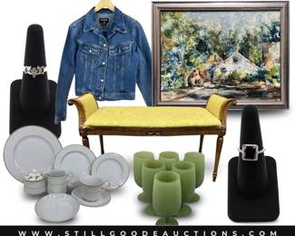 Arthur Court, knives, Limoges, chandeliers, Ray Ban sunglasses, action figures, Theodore Haviland china set, motocross helmet, Depression glass, recliners, candy scale, televisions, sewing table, mid century modern coffee table, Nippon tea set, Roseville pottery, tea sets, Belleek, Cambridge glass, political collectibles, and more!