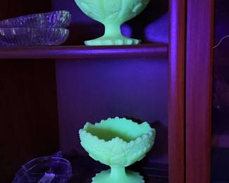 Vintage Uranium Custard Glass Pedestal Compote