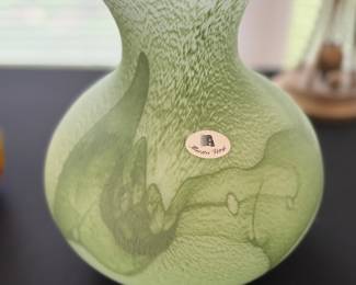 Cynde green Art glass vase