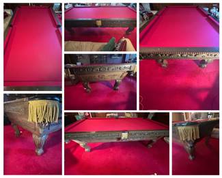 Full Size Red Felt Pool Table - No Rips, Stains or Tears
