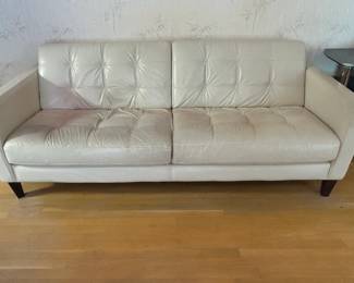 Ivory Tufted Leather Sofa