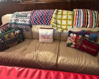 Vintage Sofa w/ Quilts, Blankets and Throw Pillows