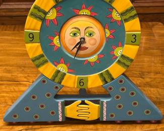Sun Face Wooden Painted Mantel Clock