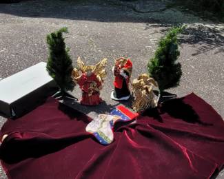 Lot of Holiday Decor Including a Burgundy Tree Skirt