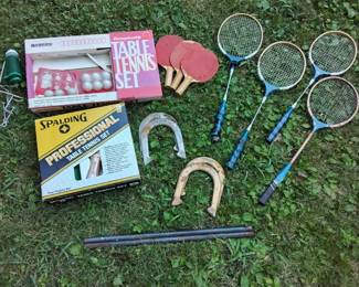 Lot Including Tennis Rackets And Horseshoes