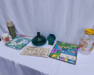 Lot Of Misc. Vintage Items Including A Green Glass Jar