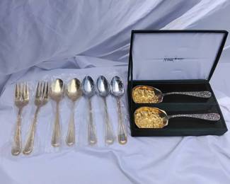 Lot Of Stainless Flatware With Gold Accents