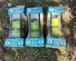 Vintage Green Tiki Torches With The Original Box
