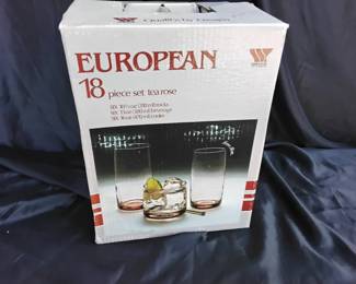 1980s Pink Glassware With The Original Box