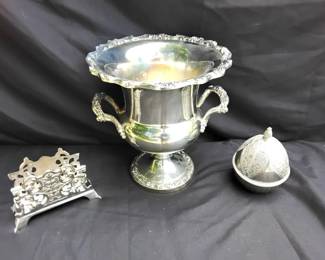 Three Pieces Of Silverplate Including A Champagne Bucket