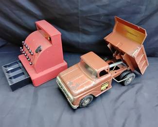 Vintage Tonka Hydrolic Dump Truck And A Chash Register Toy
