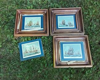 Four Vintage Prints With Sailing Ships