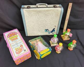 Lot Of Vintage Dolls And Suitcase