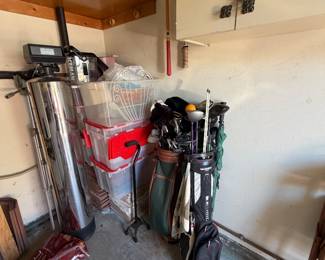 Golf clubs, garage items