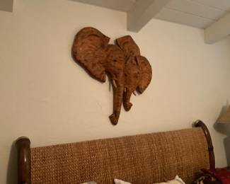 Wood carved hanging elephant sculpture
