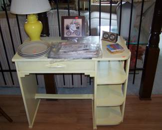 SMALL DESK, LAMP & MISC.