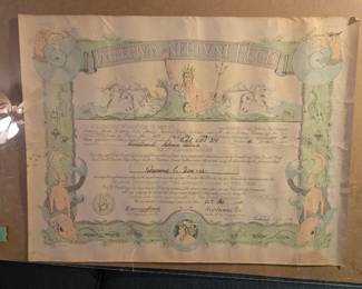 1945 Shellback Certificate. Neptune crossing the equator on the way to Guadacanal.