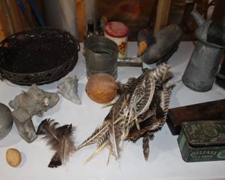 Primitive tins and other items