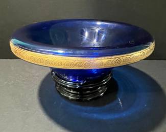 Cobalt Blue Glass Compote with Gilt Band