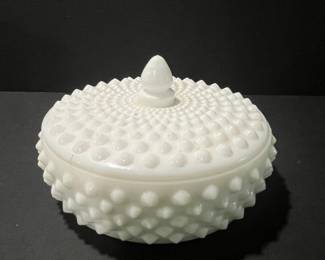 Fenton Hobnail Milk Glass Covered Candy Dish