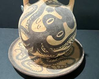 Minoan Style Ceramic Vase and Plate Set - Octopus Motif