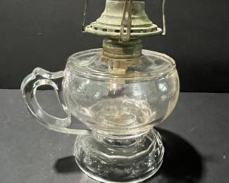Vintage Lamplight Farms Clear Glass Oil Lamp with Hurricane Shade