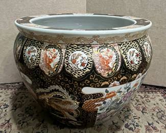 Chinese Porcelain Fish Bowl with Dragon, Phoenix, and Floral Motifs