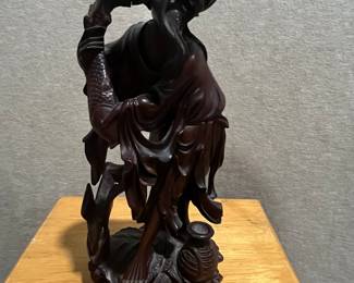 Carved Wooden Figure of Shou Lao with a Fish