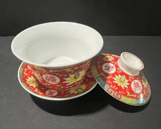 Chinese Mun Shou Longevity Gaiwan Tea Set