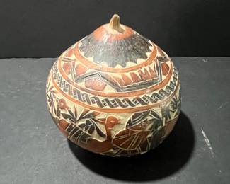 Peruvian Hand Carved Gourd Lidded Container