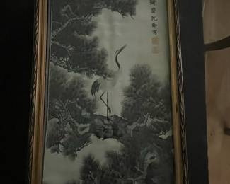 Koo Hwa Artistic Silk Weaving Factory Crane and Pine Tree Silk Painting