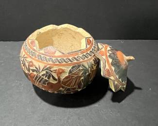 Peruvian Hand Carved Gourd Lidded Container