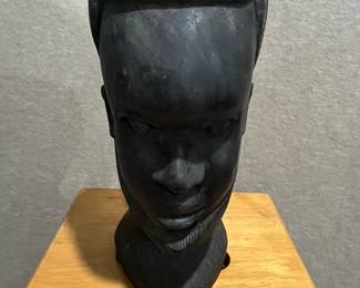 African Carved Ebony Wood Bust of a Man