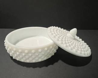 Fenton Hobnail Milk Glass Covered Candy Dish