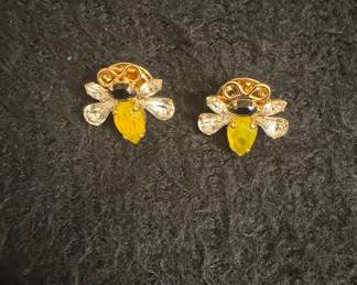Gold-Tone Bee Motif Crystal Stud Earrings