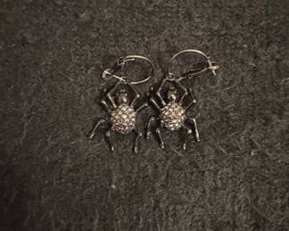Gothic Style Rhinestone Spider Dangle Earrings