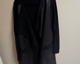 WD.NY Faux Suede and Sherpa Open-Front Cardigan