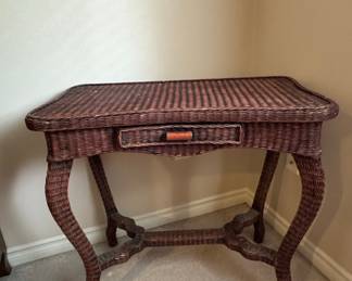 Vintage Wicker Writing Desk with Drawer