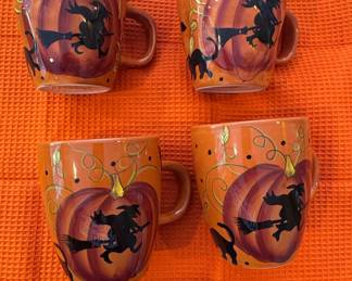 Halloween Pumpkin and Witch Ceramic Mugs