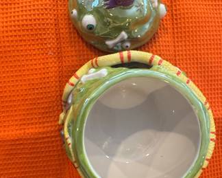 Whimsical Frog and Bones Halloween Cookie Jar